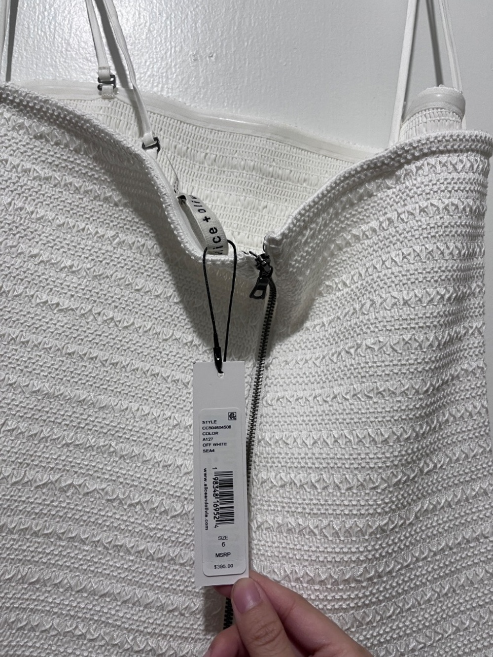 Alice and Olivia White Smocked Arden Bubble Hem Drop Waist Cocktail Mini Dress - Picture 4 of 4